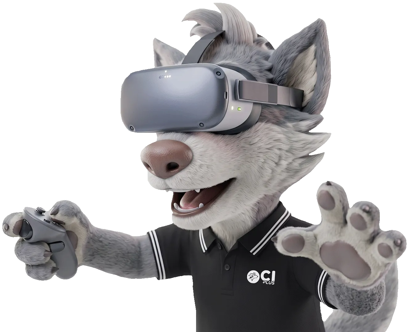 Mascota del Colegio Inglés Plus usando realidad virtual